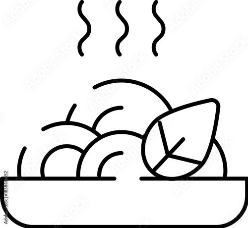 Hot spaghetti bowl with fresh basil leaf steaming