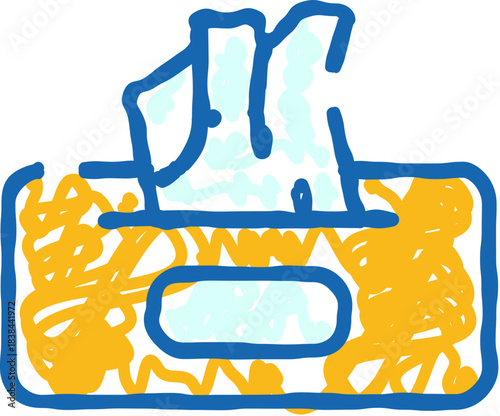 Wet wipes pack blue yellow line art illustrating hygiene care