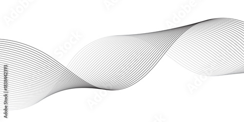 Abstract grey and white vector waves on transparent background. Editable stroke.