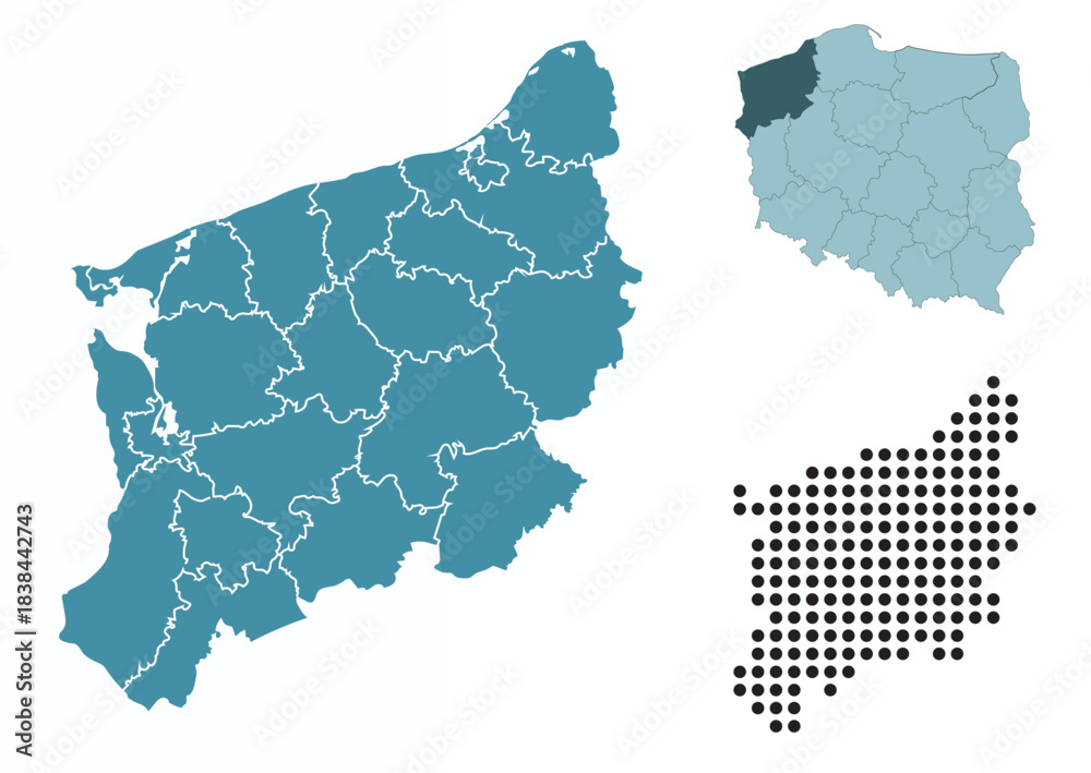 Obraz premium Set maps of West Pomeranian Voivodeship