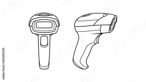 Line art illustration of two handheld barcode scanners in different orientations