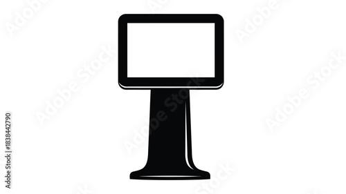 Simple black and white illustration of a digital kiosk or display stand