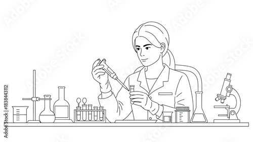 A female scientist conducting research with laboratory equipment and test tubes