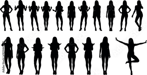 Black Silhouettes of Woman in Expressive Poses, Gestures, and Body Language for Communication, Fashion, Art, and Design Concepts