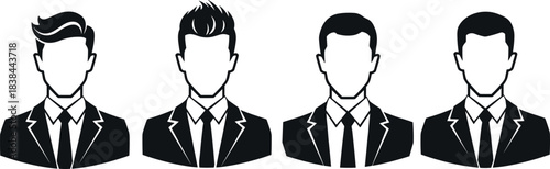 Professional Male Avatar Set Featuring Diverse Hairstyles in Business Suits for Corporate Identity, Branding, Web Design, and Marketing Use