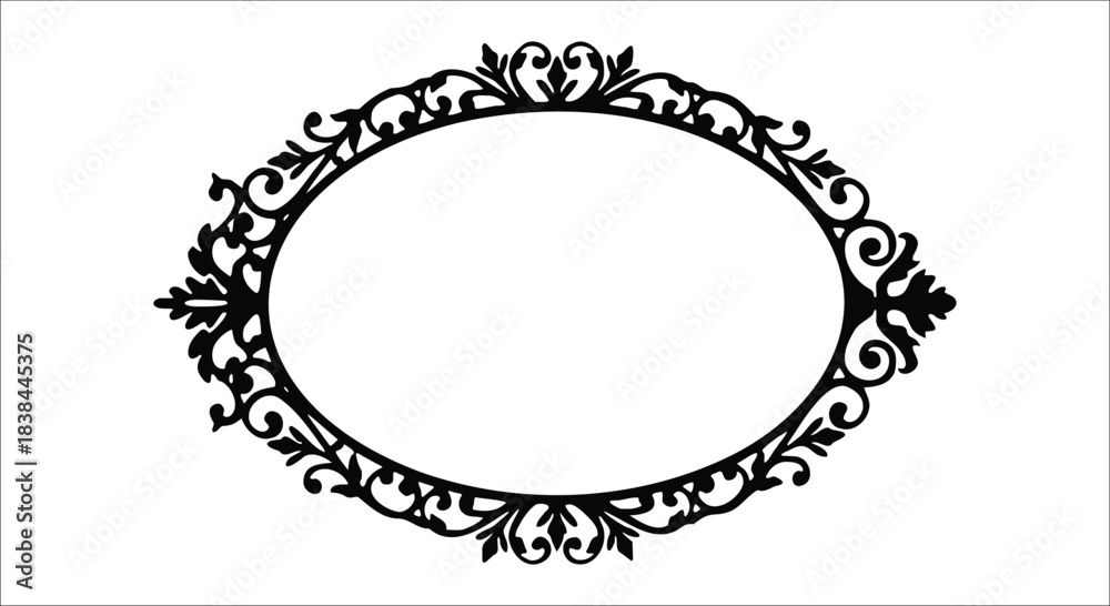 Obraz premium Ornate black oval frame with decorative scrollwork and floral elements Keywords: ornate, frame
