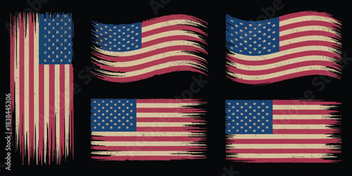 USA American Grunge Flag Design Featuring Distressed Stars and Stripes in Bold Vector Illustration, Ideal for T-Shirt Prints, Wallpaper Graphics, Holiday Celebrations, and Patriotic Art Projects