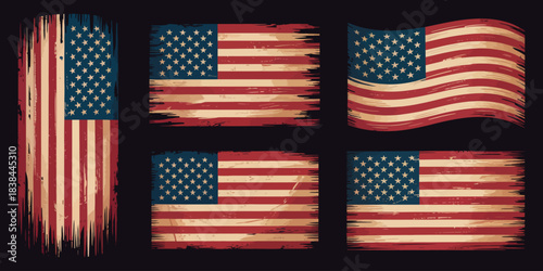 USA American Grunge Flag Design Featuring Distressed Stars and Stripes in Bold Vector Illustration, Ideal for T-Shirt Prints, Wallpaper Graphics, Holiday Celebrations, and Patriotic Art Projects