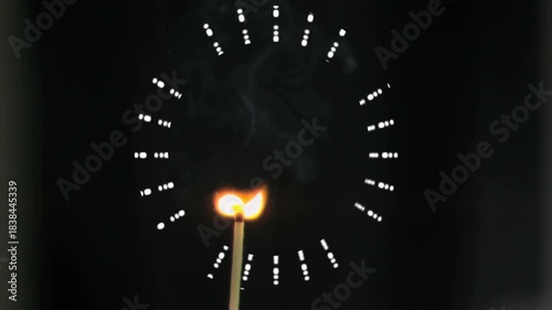 Glow causing match igniting, flame rising into teardrop, smoke rising, pulsing ring showing flame