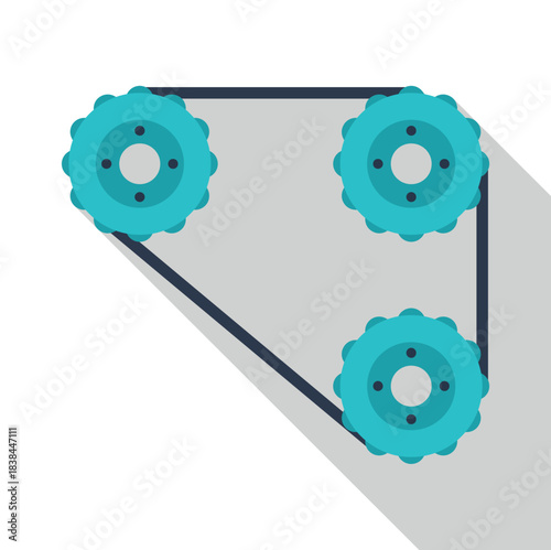 Cogwheels and belt creating a synchronized industrial mechanism in flat design