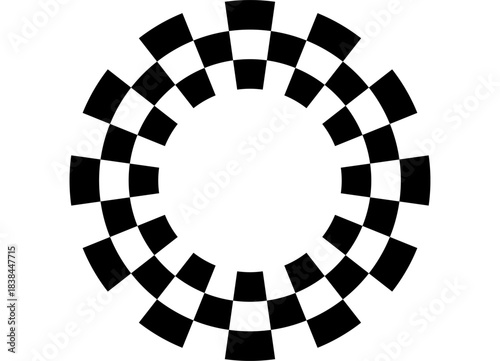 Vector ring in checkered flag style. Black pixel pattern on white background. Round sports design element. Frame. ring