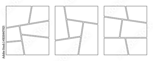 Set of collage grid manga comic storyboard layout panel blank template. Empty page frame for comic book, photo collage, poster,