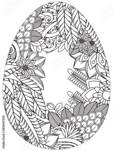 Simple Easter egg illustration decorated with a delicate and clean outline pattern of daisy flowers perfect for coloring pages