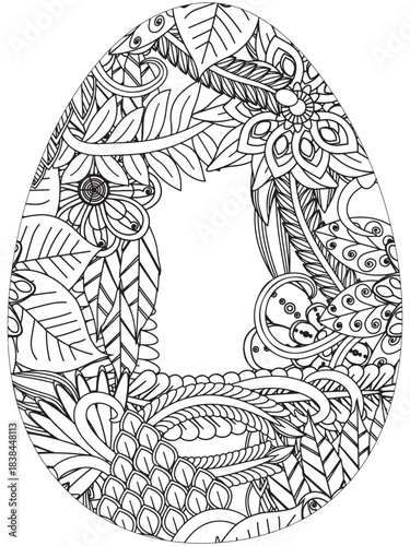 Simple Easter egg illustration decorated with a delicate and clean outline pattern of daisy flowers perfect for coloring pages