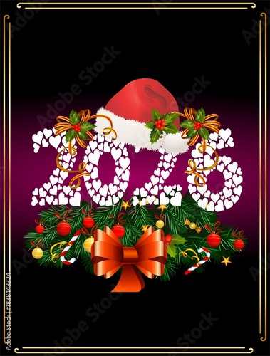 Composition with and number and Santa hat for New Year
