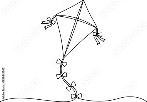Outline kite vector one line continuous drawing background, Kite continuous one line drawing of outline vector illustration.

