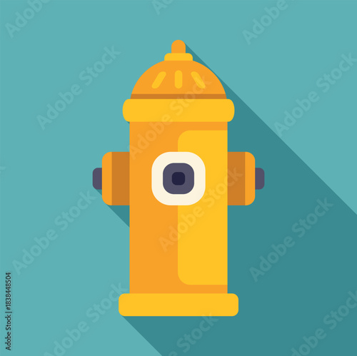 Yellow fire hydrant vector icon on a blue background with long shadow, illustrating emergency services
