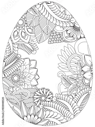 Simple Easter egg illustration decorated with a delicate and clean outline pattern of daisy flowers perfect for coloring pages