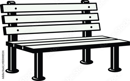Minimalist Park Bench Illustration for Urban Design, Public Furniture, Outdoor Seating, Educational Graphics, and Black-and-Gray Line Art Icons