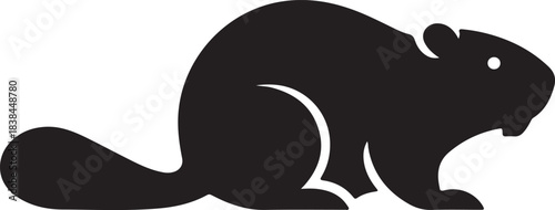 Beaver Silhouette Clipart – Simple Black Beaver Rodent Vector Icon on White Background