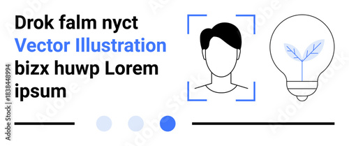 User profile within a recognition frame, eco-friendly concept with a light bulb and leaf sprout. Ideal for AI, ecology, technology, innovation, digital identity, eco-tech, simple landing page