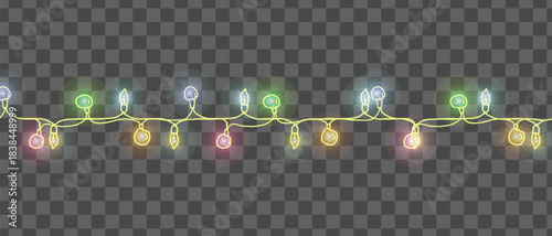 Colorful glowing festive light string seamless decorative design