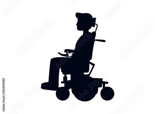 man in motorized wheelchair accessibility emoji symbol sign icon vector illustration isolated flat red shirt	
