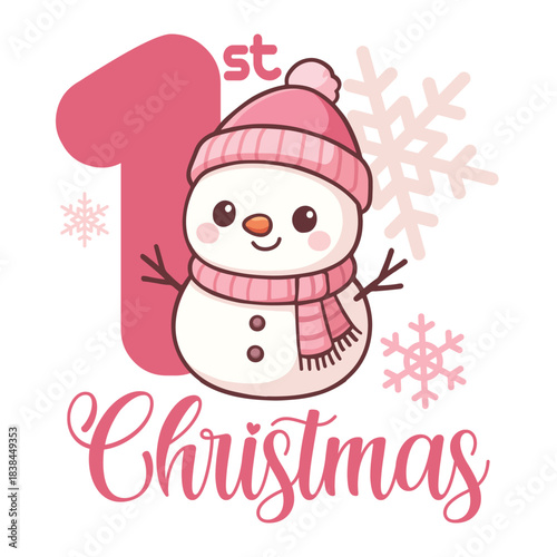 My First Christmas snowman for girl, with number and snowflakes