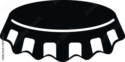Bottle cap icon, black and white vector illustration, symbolizing drinks and closure