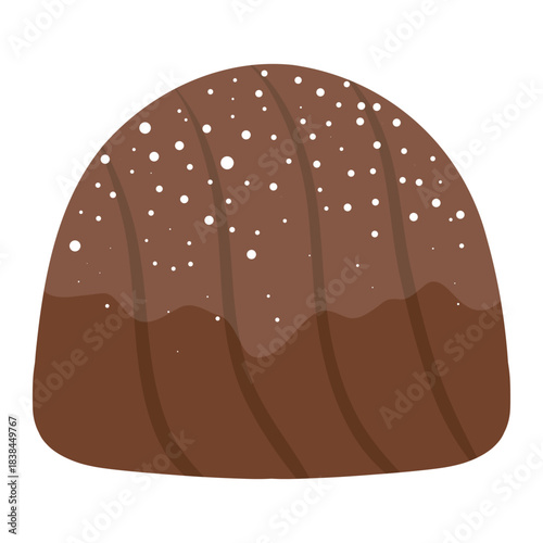 Pudding with chocolate glaze vector illustration. Rounded pudding with sprinkles