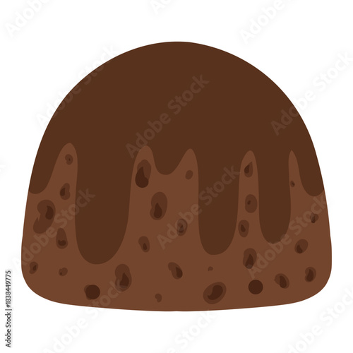 Chocolate pudding illustration, single dessert. Custard pudding with glaze. Single pudding icon, chocolate treat