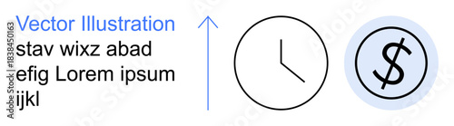 Time management, financial goals, productivity, strategic planning, investment growth, economic analysis. A clock and dollar sign . Time management and financial goals concept