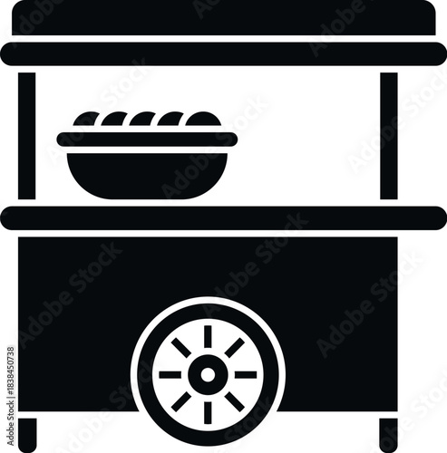 Food cart standing with a bowl of food, representing street market business