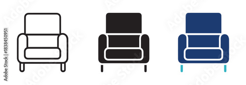 Armchair icon set, home furniture icon, vector illustration. Modern Armchair Icons, Living Room Furniture Vector.