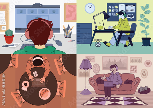 Scenes from the life of a student who works and studies remotely