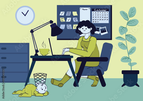 Mom with a child working from home