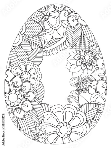 Simple Easter egg illustration decorated with a delicate and clean outline pattern of daisy flowers perfect for coloring pages