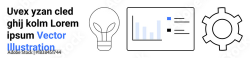 Lightbulb, bar chart, and gear highlight innovation, data analysis, and operational processes. Ideal for business strategy, tech, education, productivity innovation analytics simple landing page