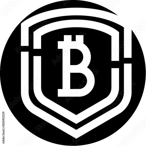 Bitcoin symbol protecting cryptocurrency transactions and blockchain security