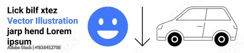 Transportation, logistics, direction, emotions, decision-making, minimal design. Smile face, car sketch arrow. Transportation and logistics with a car and directional arrow