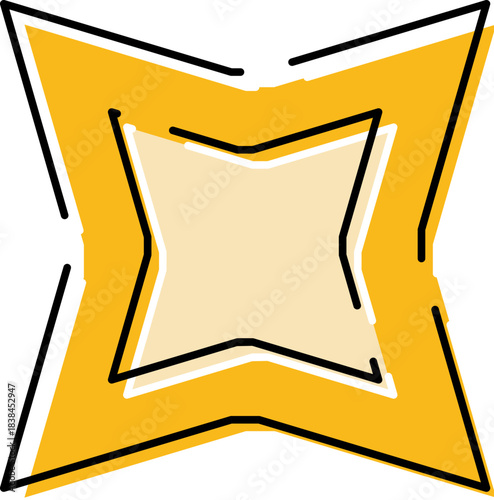 Yellow abstract shuriken throwing star line art