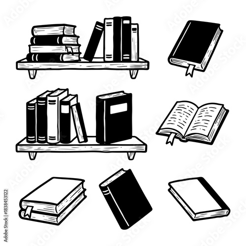 Hand drawn book set icon, book outline