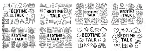 Bedtime talk icons and scenes for kids' stories