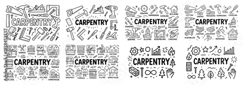 Carpentry tools and techniques doodle set