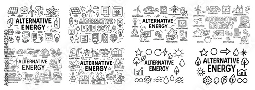 Alternative energy symbols and concepts illustration