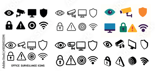Office surveillance security icons collection