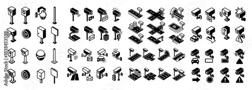 Surveillance and security icons set