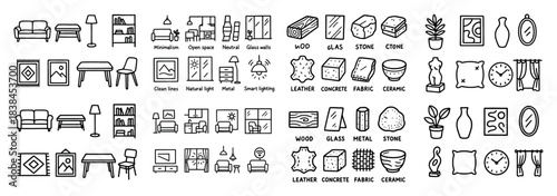 Hand-drawn furniture and decor icons
