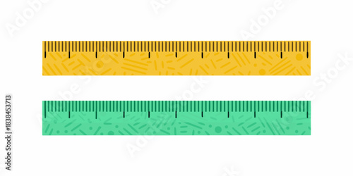 Two colorful rulers with different designs and measurement markings displayed