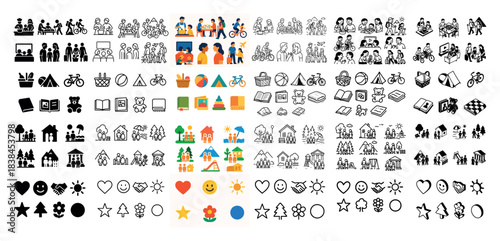 Diverse family and activity icons set